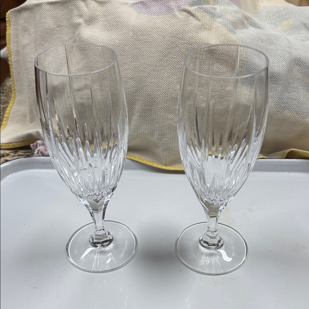 Mikasa Clear Crystal Flutes Iced Beverage Glasses Clear Vertical Cuts  - 2